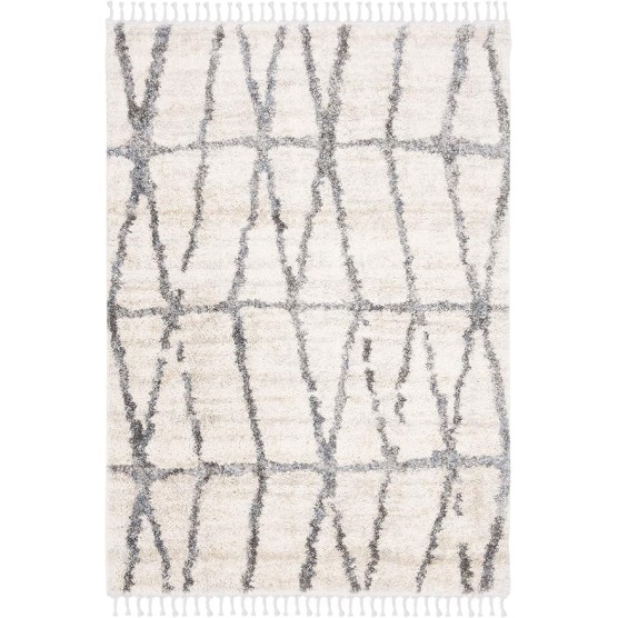 Area Rug 8x10 - Berber Fringe Shag Collection - Large - Cream & Grey, Moroccan Design, Non-Shedding & Easy Cleaning, Plush Thick Pile, Ideal for Living Room, Bedroom, Dining Space (BFG605A)