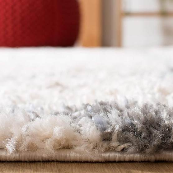 Area Rug 8x10 - Berber Fringe Shag Collection - Large - Cream & Grey, Moroccan Design, Non-Shedding & Easy Cleaning, Plush Thick Pile, Ideal for Living Room, Bedroom, Dining Space (BFG605A)