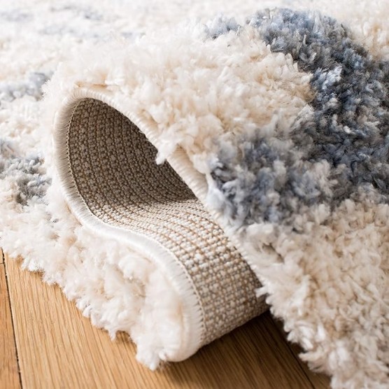 Area Rug 8x10 - Berber Fringe Shag Collection - Large - Cream & Grey, Moroccan Design, Non-Shedding & Easy Cleaning, Plush Thick Pile, Ideal for Living Room, Bedroom, Dining Space (BFG605A)