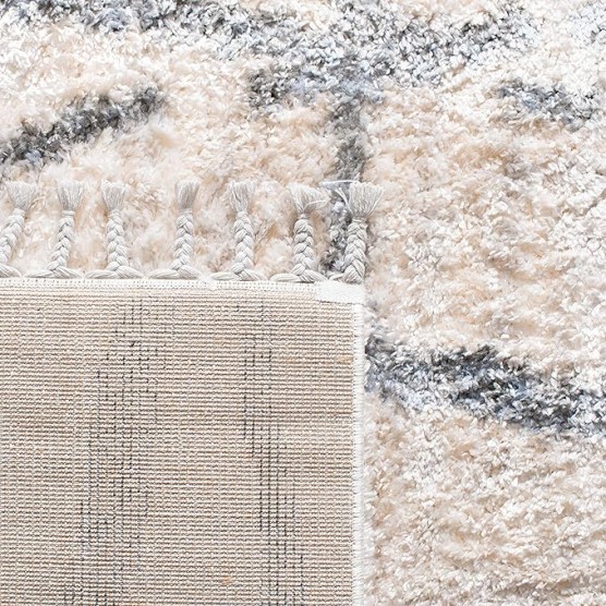 Area Rug 8x10 - Berber Fringe Shag Collection - Large - Cream & Grey, Moroccan Design, Non-Shedding & Easy Cleaning, Plush Thick Pile, Ideal for Living Room, Bedroom, Dining Space (BFG605A)