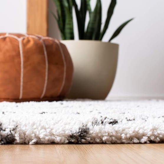 Area Rug 8x10 - Moroccan Fringe Shag Collection - Large - Ivory & Grey, Boho Design, Non-Shedding & Easy Cleaning, Plush Thick Pile, Ideal for Living Room, Bedroom, Dining Space (MFG343A)