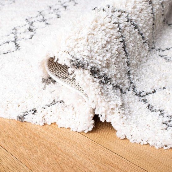 Area Rug 8x10 - Moroccan Fringe Shag Collection - Large - Ivory & Grey, Boho Design, Non-Shedding & Easy Cleaning, Plush Thick Pile, Ideal for Living Room, Bedroom, Dining Space (MFG343A)