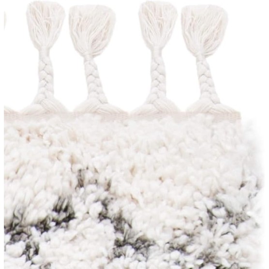 Area Rug 8x10 - Moroccan Fringe Shag Collection - Large - Ivory & Grey, Boho Design, Non-Shedding & Easy Cleaning, Plush Thick Pile, Ideal for Living Room, Bedroom, Dining Space (MFG343A)