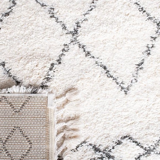 Area Rug 8x10 - Moroccan Fringe Shag Collection - Large - Ivory & Grey, Boho Design, Non-Shedding & Easy Cleaning, Plush Thick Pile, Ideal for Living Room, Bedroom, Dining Space (MFG343A)