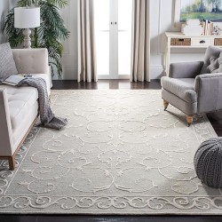 Micro-Loop Collection Area Rug - 9' x 12', Light Grey & Ivory, Handmade Country Cottage Wool, Ideal for High Traffic Areas in Living Room, Bedroom (MLP507F)