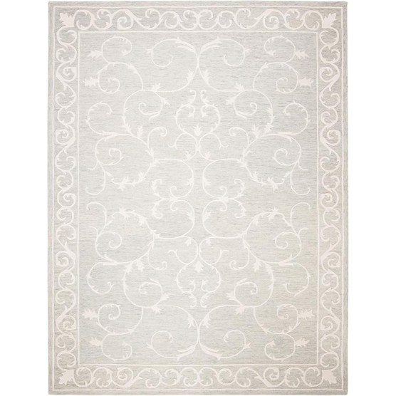 Micro-Loop Collection Area Rug - 9' x 12', Light Grey & Ivory, Handmade Country Cottage Wool, Ideal for High Traffic Areas in Living Room, Bedroom (MLP507F)