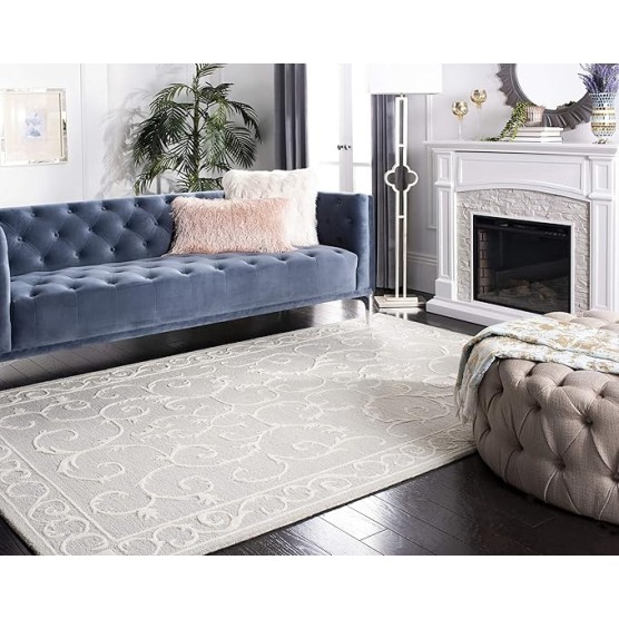 Micro-Loop Collection Area Rug - 9' x 12', Light Grey & Ivory, Handmade Country Cottage Wool, Ideal for High Traffic Areas in Living Room, Bedroom (MLP507F)