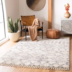 Area Rug 8x10 - Berber Fringe Shag Collection - Large - Cream & Grey, Moroccan Design, Non-Shedding & Easy Cleaning, Plush Thick Pile, Ideal for Living Room, Bedroom, Dining Space (BFG626A)
