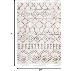Area Rug 8x10 - Berber Fringe Shag Collection - Large - Cream & Grey, Moroccan Design, Non-Shedding & Easy Cleaning, Plush Thick Pile, Ideal for Living Room, Bedroom, Dining Space (BFG626A)