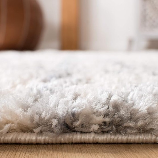 Area Rug 8x10 - Berber Fringe Shag Collection - Large - Cream & Grey, Moroccan Design, Non-Shedding & Easy Cleaning, Plush Thick Pile, Ideal for Living Room, Bedroom, Dining Space (BFG626A)