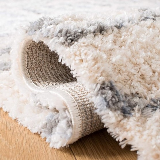 Area Rug 8x10 - Berber Fringe Shag Collection - Large - Cream & Grey, Moroccan Design, Non-Shedding & Easy Cleaning, Plush Thick Pile, Ideal for Living Room, Bedroom, Dining Space (BFG626A)