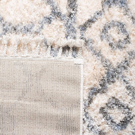 Area Rug 8x10 - Berber Fringe Shag Collection - Large - Cream & Grey, Moroccan Design, Non-Shedding & Easy Cleaning, Plush Thick Pile, Ideal for Living Room, Bedroom, Dining Space (BFG626A)