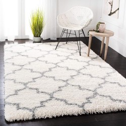 Fontana Shag Collection Area Rug - 9' x 12', Cream & Grey, Moroccan Trellis Design, Non-Shedding & Easy Care, 2-inch Thick Ideal for High Traffic Areas in Living Room, Bedroom (FNT818A)