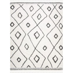 Area Rug 8x10 - Moroccan Fringe Shag Collection - Large - Ivory & Grey, Boho Design, Non-Shedding & Easy Cleaning, Plush Thick Pile, Ideal for Living Room, Bedroom, Dining Space (MFG333A)