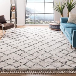Area Rug 8x10 - Moroccan Fringe Shag Collection - Large - Ivory & Grey, Boho Design, Non-Shedding & Easy Cleaning, Plush Thick Pile, Ideal for Living Room, Bedroom, Dining Space (MFG329A)