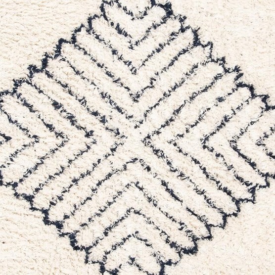 Area Rug 8x10 - Casablanca Shag Collection - Large - Ivory & Navy, Handmade Wool, Moroccan Medallion Tassel Design, Plush Thick Pile, Ideal for Living Room, Bedroom, Dining Space (CSB251A)