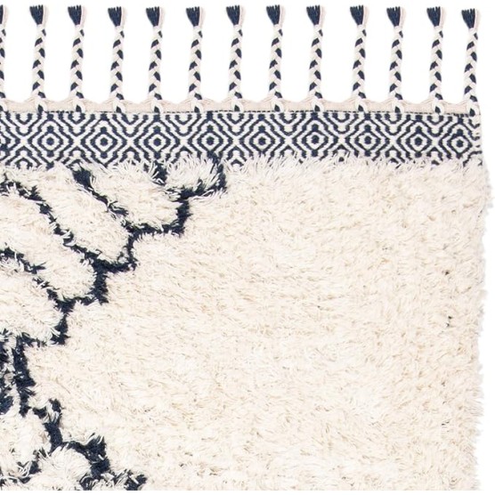 Area Rug 8x10 - Casablanca Shag Collection - Large - Ivory & Navy, Handmade Wool, Moroccan Medallion Tassel Design, Plush Thick Pile, Ideal for Living Room, Bedroom, Dining Space (CSB251A)