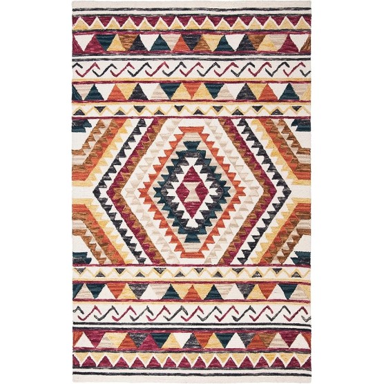 Area Rug 8x10 - Aspen Collection - Large - Rust & Ivory, Handmade Wool, Moroccan Boho Tribal Design, Ideal for Living Room, Bedroom, Office, Dining Space (APN806P)