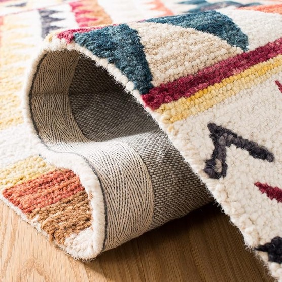 Area Rug 8x10 - Aspen Collection - Large - Rust & Ivory, Handmade Wool, Moroccan Boho Tribal Design, Ideal for Living Room, Bedroom, Office, Dining Space (APN806P)