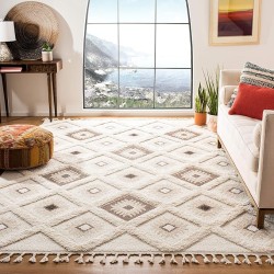 Moroccan Tassel Shag Collection Area Rug - 9' x 12', Ivory & Brown, Boho Design, Non-Shedding & Easy Care, 2-inch Thick Ideal for High Traffic Areas in Living Room, Bedroom (MTS601A)