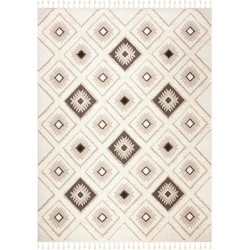 Moroccan Tassel Shag Collection Area Rug - 9' x 12', Ivory & Brown, Boho Design, Non-Shedding & Easy Care, 2-inch Thick Ideal for High Traffic Areas in Living Room, Bedroom (MTS601A)
