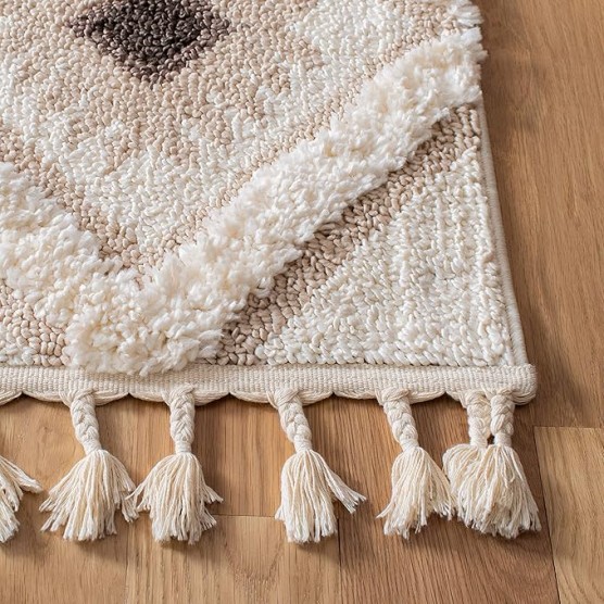 Moroccan Tassel Shag Collection Area Rug - 9' x 12', Ivory & Brown, Boho Design, Non-Shedding & Easy Care, 2-inch Thick Ideal for High Traffic Areas in Living Room, Bedroom (MTS601A)