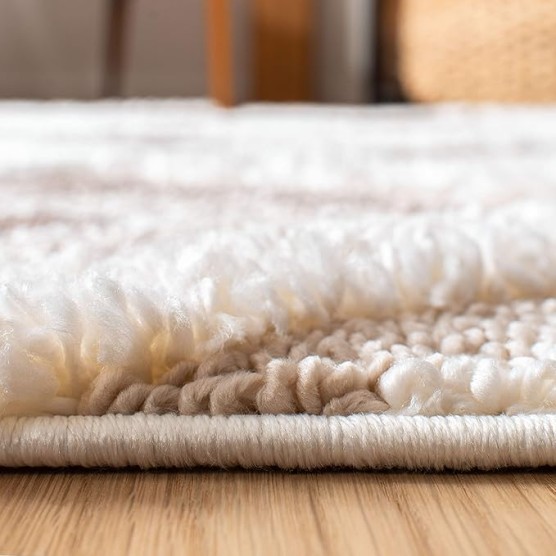 Moroccan Tassel Shag Collection Area Rug - 9' x 12', Ivory & Brown, Boho Design, Non-Shedding & Easy Care, 2-inch Thick Ideal for High Traffic Areas in Living Room, Bedroom (MTS601A)