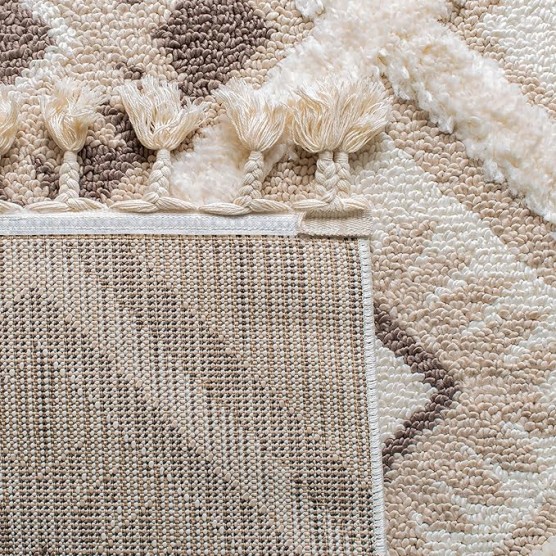 Moroccan Tassel Shag Collection Area Rug - 9' x 12', Ivory & Brown, Boho Design, Non-Shedding & Easy Care, 2-inch Thick Ideal for High Traffic Areas in Living Room, Bedroom (MTS601A)