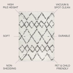 MCR102B-8 Mercer Shag Plush Tassel Moroccan Tribal Trellis Geometric Indoor Area-Rug Bohemian Contemporary Easy-Cleaning Bedroom Kitchen Living Room, 8 X 10, Cream/Grey
