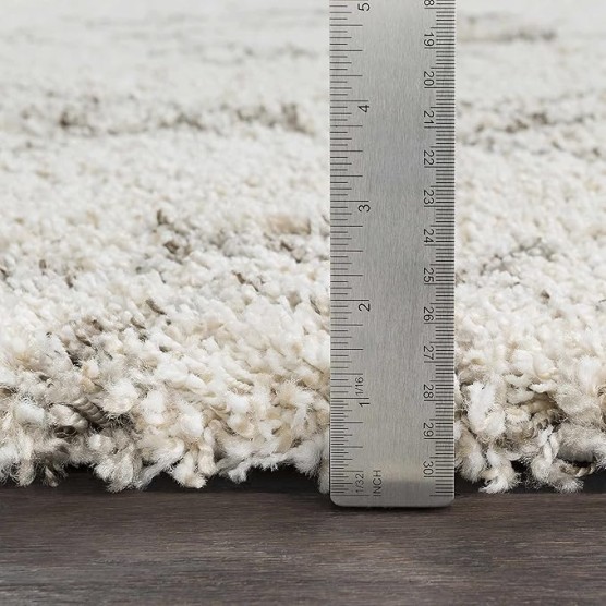 Premium Shag Kunia Living Room, Bedroom Area Rug - Bohemian Moroccan Trellis Southwestern Farmhouse - Shaggy High Plush Pile - Cream, Ivory, Gray, Beige - 7'10" x 10'3"