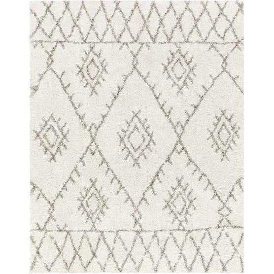 Premium Shag Kunia Living Room, Bedroom Area Rug - Bohemian Moroccan Trellis Southwestern Farmhouse - Shaggy High Plush Pile - Cream, Ivory, Gray, Beige - 7'10" x 10'3"