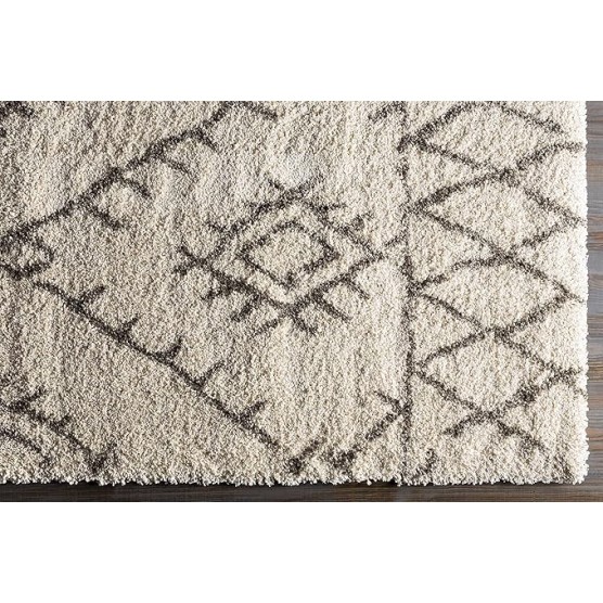 Premium Shag Kunia Living Room, Bedroom Area Rug - Bohemian Moroccan Trellis Southwestern Farmhouse - Shaggy High Plush Pile - Cream, Ivory, Gray, Beige - 7'10" x 10'3"