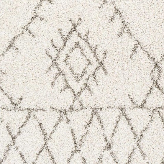 Premium Shag Kunia Living Room, Bedroom Area Rug - Bohemian Moroccan Trellis Southwestern Farmhouse - Shaggy High Plush Pile - Cream, Ivory, Gray, Beige - 7'10" x 10'3"