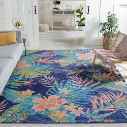 Aspen Collection Area Rug - 9' x 12', Blue & Pink, Handmade Botanical Wool, Ideal for High Traffic Areas in Living Room, Bedroom (APN524N)