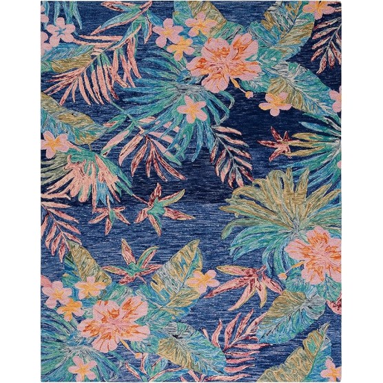 Aspen Collection Area Rug - 9' x 12', Blue & Pink, Handmade Botanical Wool, Ideal for High Traffic Areas in Living Room, Bedroom (APN524N)