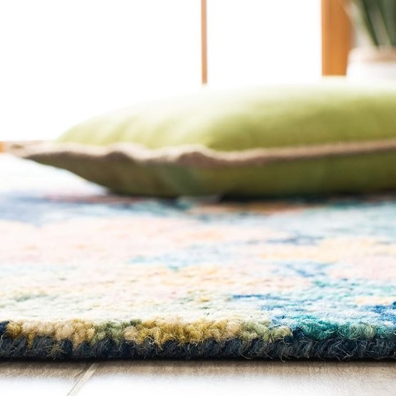 Aspen Collection Area Rug - 9' x 12', Blue & Pink, Handmade Botanical Wool, Ideal for High Traffic Areas in Living Room, Bedroom (APN524N)