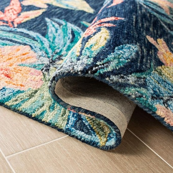 Aspen Collection Area Rug - 9' x 12', Blue & Pink, Handmade Botanical Wool, Ideal for High Traffic Areas in Living Room, Bedroom (APN524N)