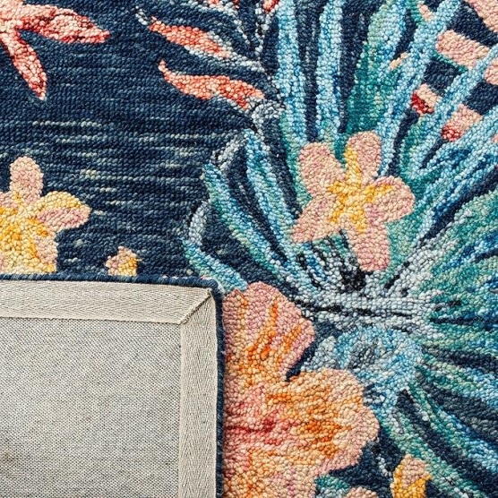 Aspen Collection Area Rug - 9' x 12', Blue & Pink, Handmade Botanical Wool, Ideal for High Traffic Areas in Living Room, Bedroom (APN524N)