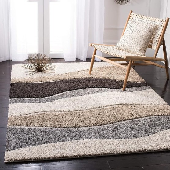 Area Rug 8x10 - Florida Shag Collection - Large - Ivory & Grey, Abstract Design, Non-Shedding & Easy Cleaning, Plush Thick Pile, Ideal for Living Room, Bedroom, Dining Space (SG475-1180)