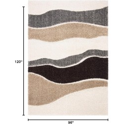 Area Rug 8x10 - Florida Shag Collection - Large - Ivory & Grey, Abstract Design, Non-Shedding & Easy Cleaning, Plush Thick Pile, Ideal for Living Room, Bedroom, Dining Space (SG475-1180)