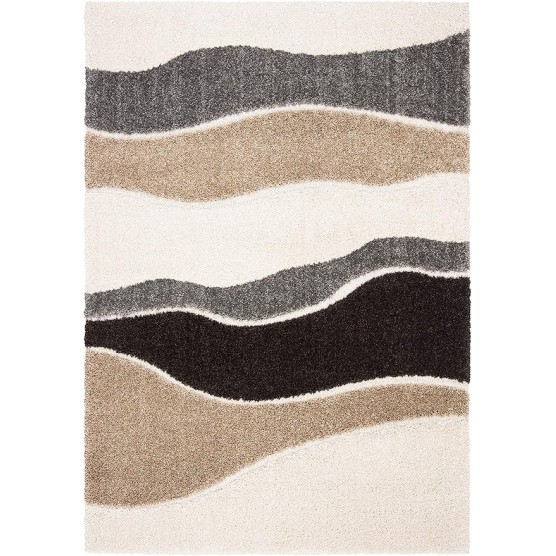 Area Rug 8x10 - Florida Shag Collection - Large - Ivory & Grey, Abstract Design, Non-Shedding & Easy Cleaning, Plush Thick Pile, Ideal for Living Room, Bedroom, Dining Space (SG475-1180)