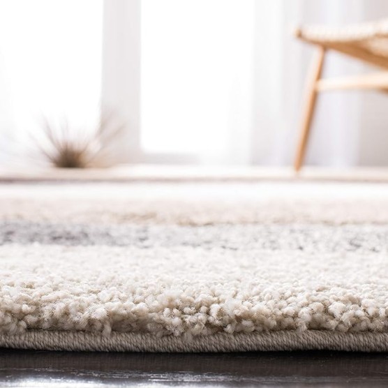 Area Rug 8x10 - Florida Shag Collection - Large - Ivory & Grey, Abstract Design, Non-Shedding & Easy Cleaning, Plush Thick Pile, Ideal for Living Room, Bedroom, Dining Space (SG475-1180)