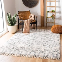 Berber Fringe Shag Collection Area Rug - 10' x 14', Cream & Grey, Moroccan Design, Non-Shedding & Easy Care, 1.2-inch Thick Ideal for High Traffic Areas in Living Room, Bedroom (BFG611A)