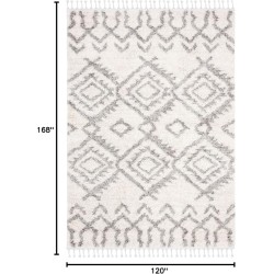 Berber Fringe Shag Collection Area Rug - 10' x 14', Cream & Grey, Moroccan Design, Non-Shedding & Easy Care, 1.2-inch Thick Ideal for High Traffic Areas in Living Room, Bedroom (BFG611A)