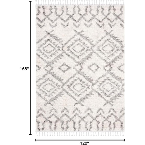 Berber Fringe Shag Collection Area Rug - 10' x 14', Cream & Grey, Moroccan Design, Non-Shedding & Easy Care, 1.2-inch Thick Ideal for High Traffic Areas in Living Room, Bedroom (BFG611A)