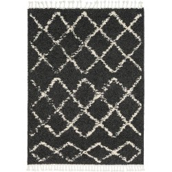 Berber Shag Collection - Ayden Farmhouse Living Room Bedroom Area Rug with Tassel - Fluffy Plush High Pile Carpet - Soft Shaggy Rug, Moroccan Trellis - Black, White, Beige - 9'2" x 12'