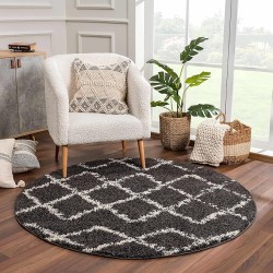 Berber Shag Collection - Ayden Farmhouse Living Room Bedroom Area Rug with Tassel - Fluffy Plush High Pile Carpet - Soft Shaggy Rug, Moroccan Trellis - Black, White, Beige - 9'2" x 12'