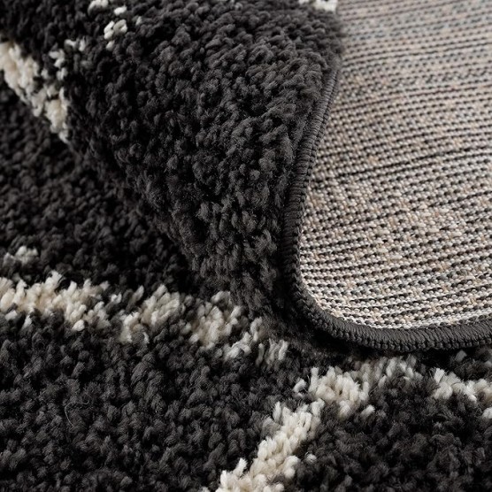 Berber Shag Collection - Ayden Farmhouse Living Room Bedroom Area Rug with Tassel - Fluffy Plush High Pile Carpet - Soft Shaggy Rug, Moroccan Trellis - Black, White, Beige - 9'2" x 12'