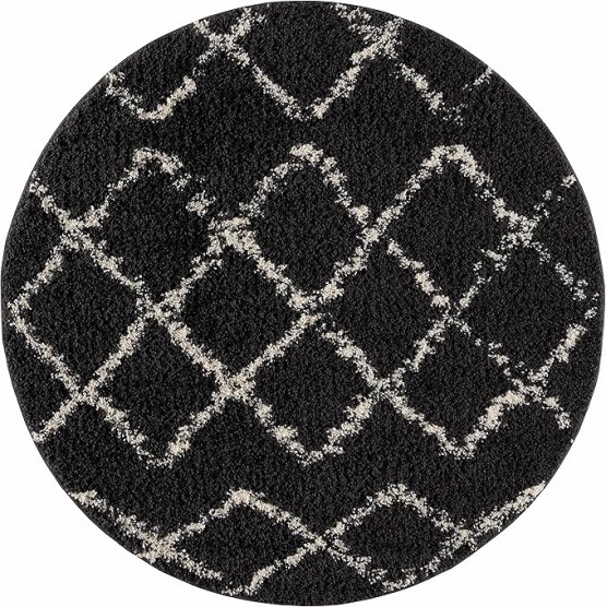 Berber Shag Collection - Ayden Farmhouse Living Room Bedroom Area Rug with Tassel - Fluffy Plush High Pile Carpet - Soft Shaggy Rug, Moroccan Trellis - Black, White, Beige - 9'2" x 12'