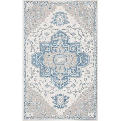 Micro-Loop Collection Area Rug - 9' x 12', Ivory & Blue, Handmade Oriental Medallion Wool, Ideal for High Traffic Areas in Living Room, Bedroom (MLP213M)
